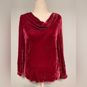 Sundance Burgundy Velvet Blouse Cowl Neck Long Sleeve Soft Drape Romantic Small